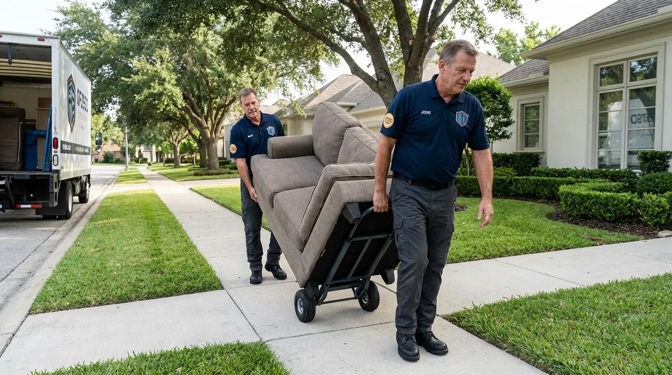 Local residential moving crew loading furniture in New Glarus, WI